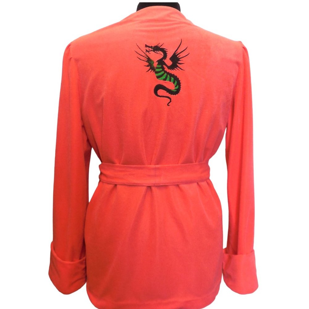 1970s Vintage Robe Short Dragon embroidery Orange long sleeve retro pj jacket